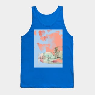 Old pilot with old airplane in the sky with hearts Tank Top